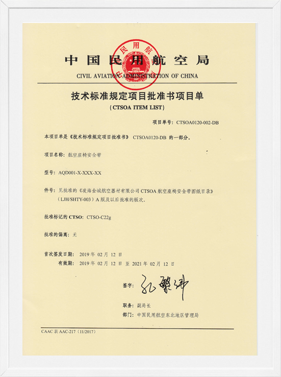 凌海AB娱乐CTSOA项目单-航空座椅清静带